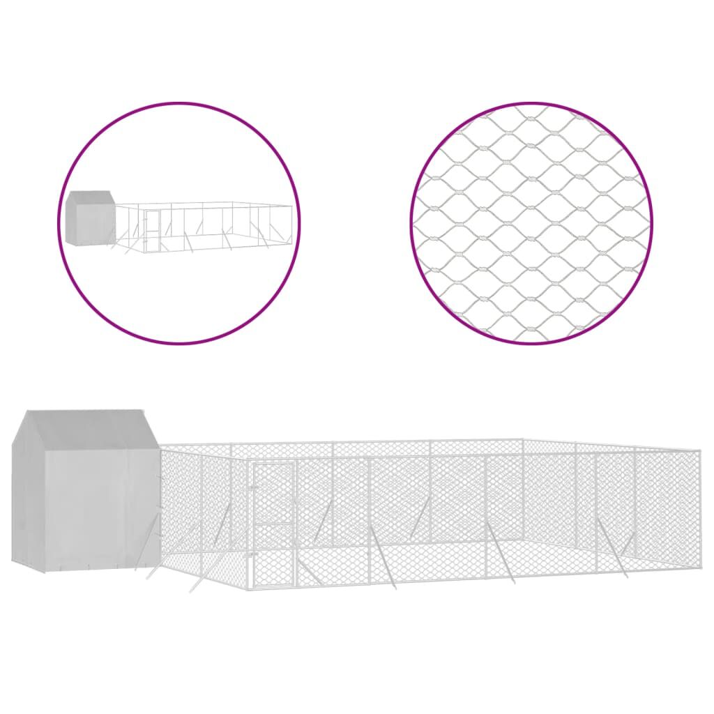 vidaXL Perrera exterior con toldo acero galvanizado plata 12x12x2,5 m, , large Imagen numero 7